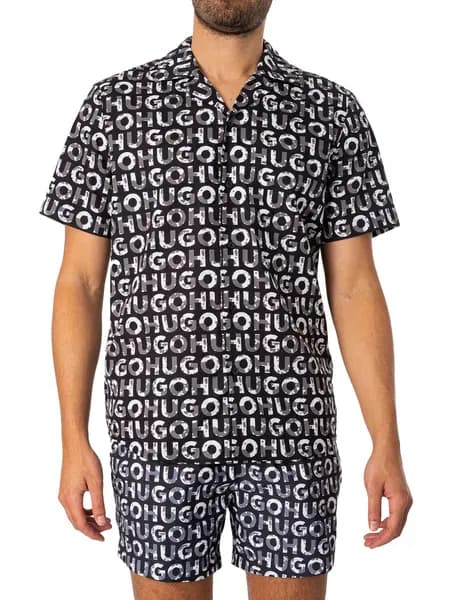HUGO Ellino Short Sleeved Shirt Black/Grey XL