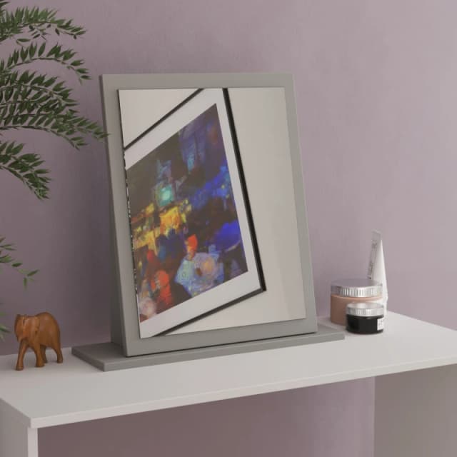 Linear Grey Rectangular Freestanding Framed Mirror, (H)50.5Cm (W)48Cm