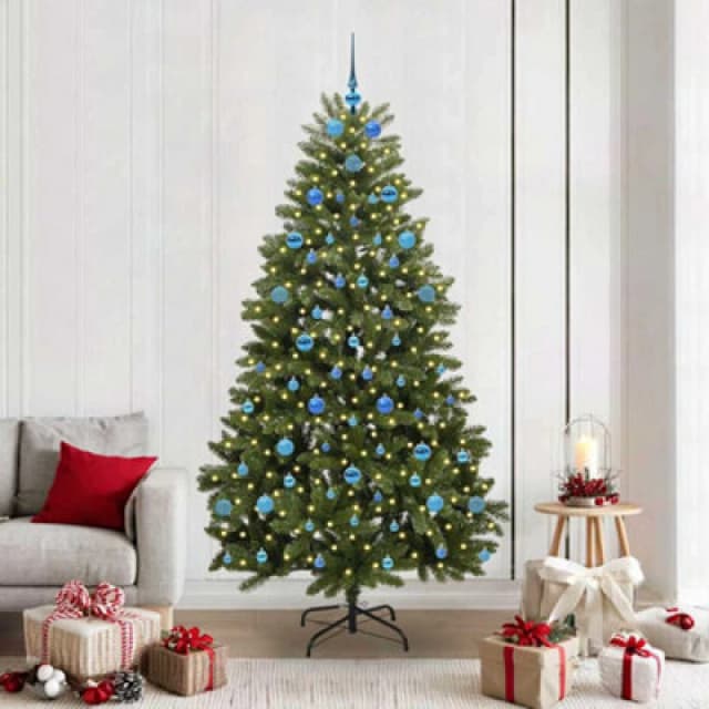 vidaXL Artificial Christmas Tree with Blue Balls Green 210cm PVC and Metal, Green 3395701