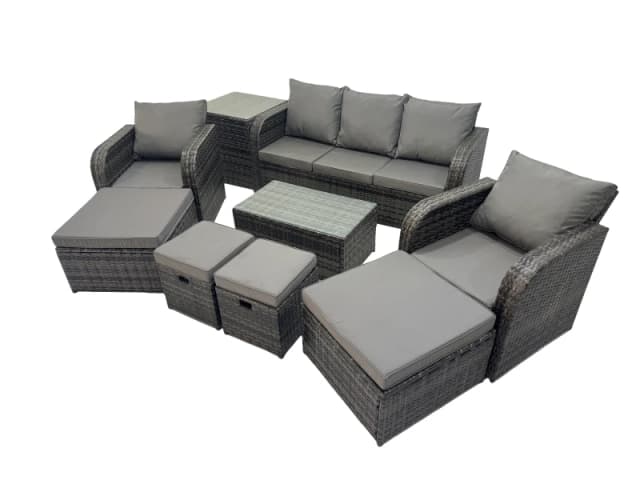 Fimous Outdoor Garden Rattan Furniture Set 9 Seater with 4 Stools Side Table in Dark Grey Dark Grey Unisex