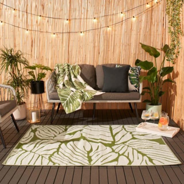 OHS OHS Palm Garden Outdoor Rug Large Waterproof Non Slip Area Reversible Mat in Green Size: 120cm x 170cm Green 120cm x 170cm Unisex 5027434159635