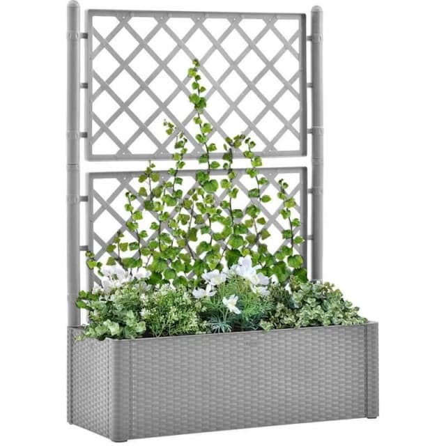 VIDAXL Garden Raised Bed with Trellis and Self Watering System Grey Vidaxl 8720286817391