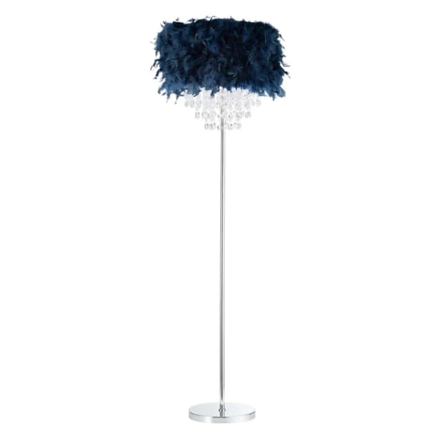 Happy Homewares Modern Chandelier Feather Floor Lamp with Waterfall Acrylic Droplets in Blue Blue Unisex