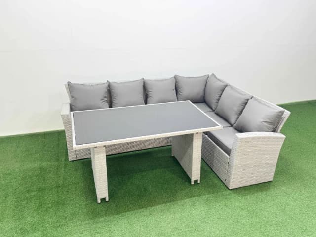 Fimous Outdoor Garden Furniture Sets 6 Seater Wicker Rattan Corner Sofa Sets in Light Grey Light Grey Unisex