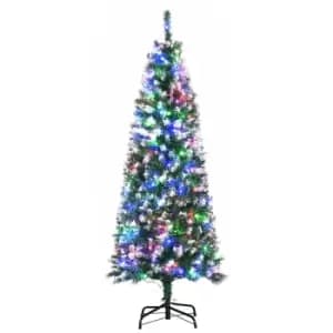 Pre-Lit Slim Snow Tipped Artificial Christmas Tree with Multi-Coloured LED Lights 5ft, Green