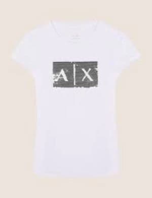 Armani Exchange Sequin Logo T-Shirt White Size L Women