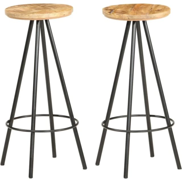 VIDAXL Bar Stools 2 pcs Rough Mango Wood vidaXL 8719883827131