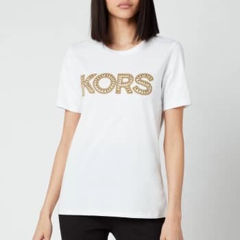 Michael Kors Womens Kors Studded Classic T-Shirt - White - L