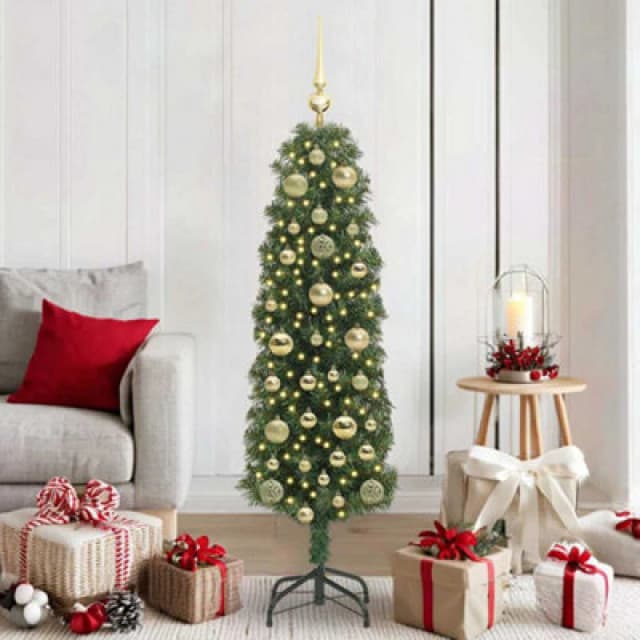 vidaXL Artificial Christmas Tree with 150 LEDs, Gold Balls with Stand Green 150 cm, Green 3394934