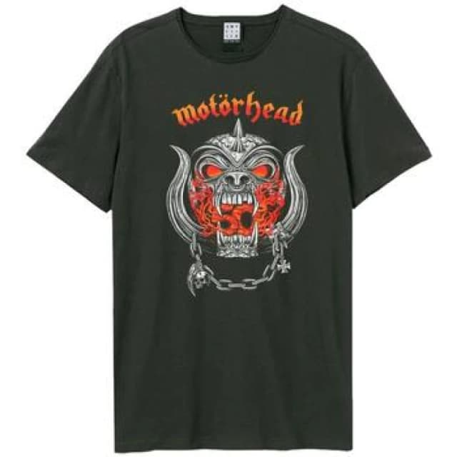 Amplified Amplified Men Warpig Flames Motorhead T-Shirt in Charcoal Size: X-Small Charcoal XS Male 5063806980537