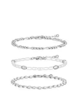 Mood Silver White Seed Pearl And Chain Bracelet - Pack Of 3
