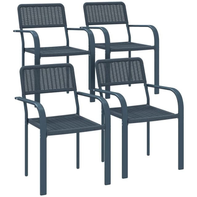 Outsunny Garden Chairs Set of 4, Stackable & Rattan Effect, Grey 84G-797V00CG