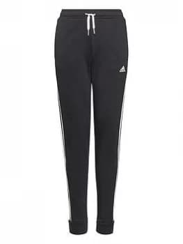 adidas Junior Girls 3-Stripes Fleece Cuffed Pants - Black/White, Size 13-14 Years