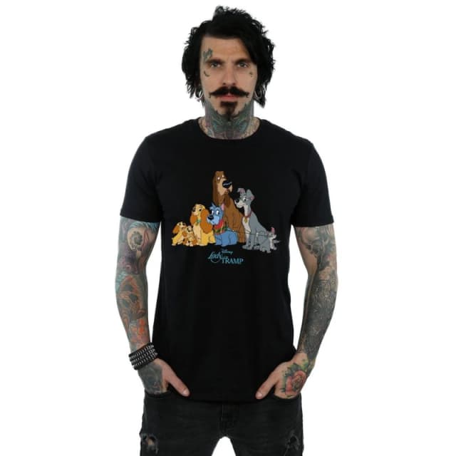 Disney Men Lady And The Tramp Classic Group T-Shirt in Black Size: Small Black S Male 5059400548648