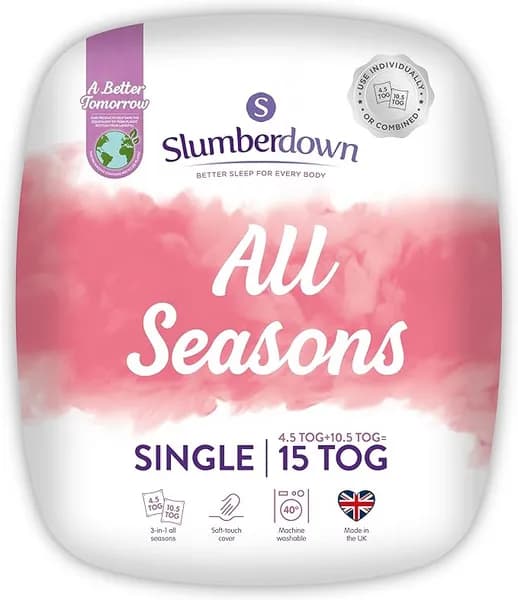 Slumberdown All Seasons Combi 15 Tog Duvet Duvets Single White 83833801010
