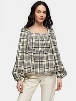 Topshop Check Smock Top - Green