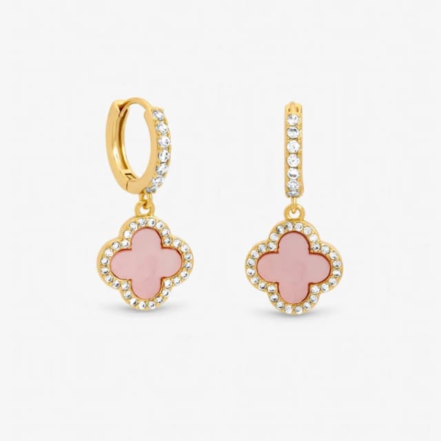 Jon Richard Gold Plated and Pink Clover Huggie Earrings Huggie Earrings One Size Gold 73779310000
