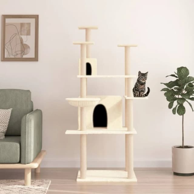 vidaXL Cat Tree w/ Sisal Scratching Posts Cream 166cm, Cream 171723