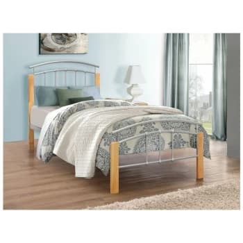 Birlea - Tetras Metal Bed - Silver & Beech Frame - 3ft Single 90 cm