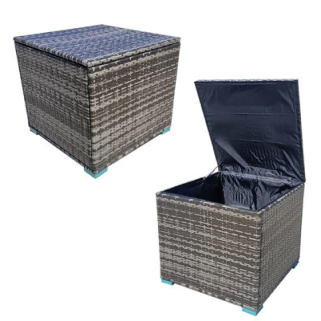 Rattan Garden Storage Box, Waterproof Deck Box With Lid, 333L Storage Basket Box, Gas Pressure Spring - Mix Gray