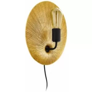 Loops - Wall Light Colour Gold BlackFan Shaped Back Plate Plug In Bulb E27 1x60W