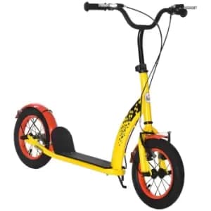 Homcom Kids Kick Scooter Adjustable Height 12" Inflatable Wheels - Yellow