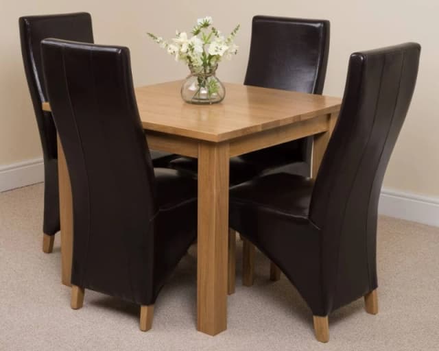 Thats Furniture Oslo 90 x 90cm Oak Small Dining Table & 4 Lola Leather Chairs in Brown Brown Unisex 90 x 90 cm