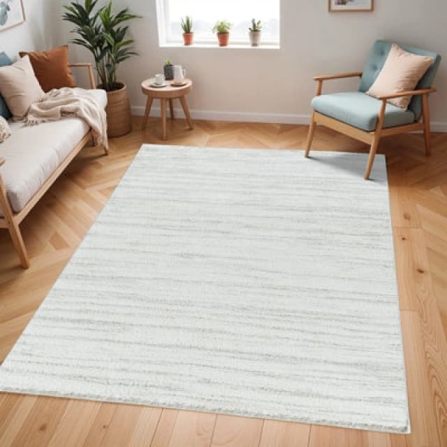 Livabliss Shaggy Modern Plush Pile Light Grey Adley Area Rug 160 X 213cm - Easy Care, Non Shedding, Ideal For Living Room & Bedroom