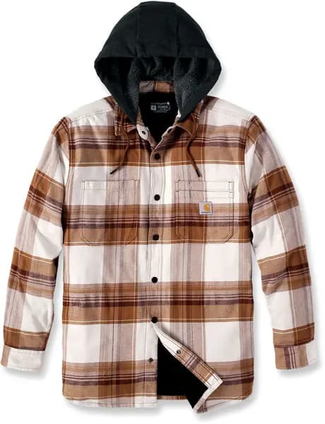 Carhartt Rugged Flex Flannel Hooded Shirt, brown, Size 2XL
