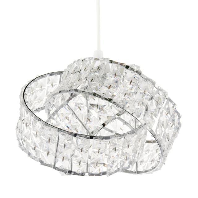 Happy Homewares Designer Chrome Plated Triple Ring Pendant Shade with Square Beads in Silver Silver Unisex