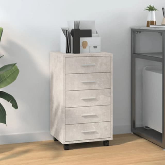 Vidaxl Drawer Cabinet With Castors Concrete Grey Engineered Wood, Grey 342672