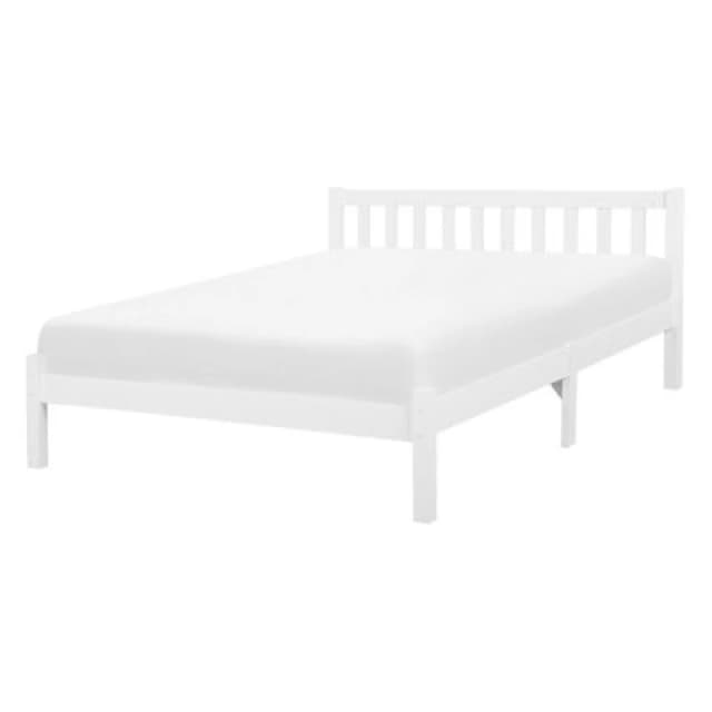 Beliani Bed Pine Wood Florac 140 X 200 Cm (Eu Double) White