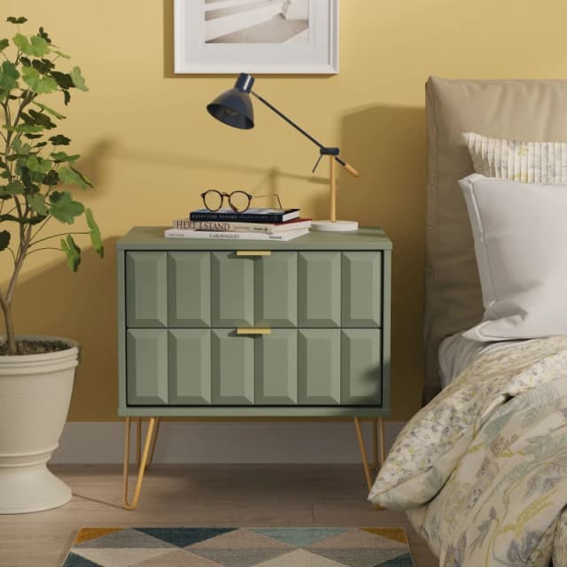 Welcome Furniture Ltd Cube 2 Drawer Bedside Table in Reed Green - Ready Assembled, Green CUF009RGRG
