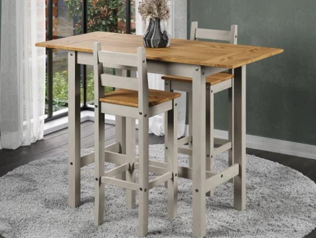 Core Products Corona Grey Rectangular High Breakfast Bar Drop Leaf Table and Bar Chair Set Grey