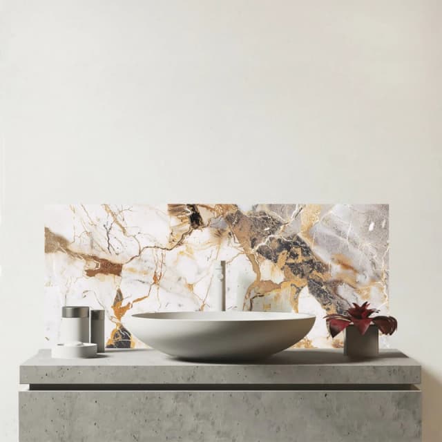 Warren Reed - Designer Sleek Pale Marble Effect Glass Bathroom Splashback in Black Unisex