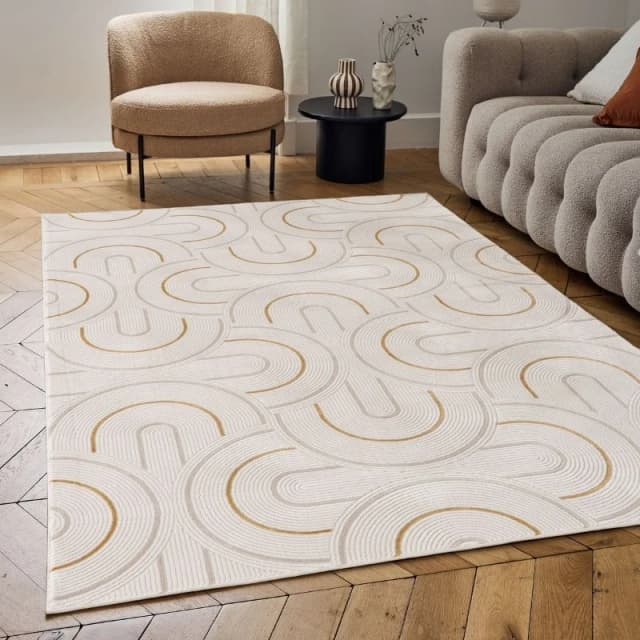THE RUGS Carmel Modern Area Rugs & Runners Arch Design Soft Pile in Gold Size: 80cm x 150cm Gold Unisex 80cm x 150 cm