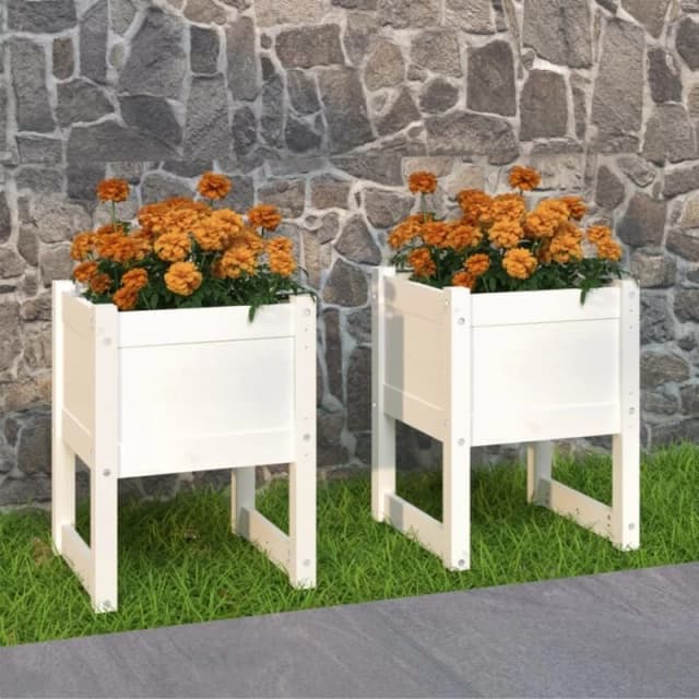 vidaXL Planters 2 pcs White 40x40x52.5cm Solid Wood Pine, White 822110