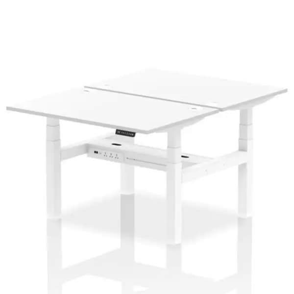 Air Air Back-to-Back 1200 x 800mm Height Adjustable 2 Person Bench Desk White Top with Cable Ports White Frame HASCP2P12800WHTW