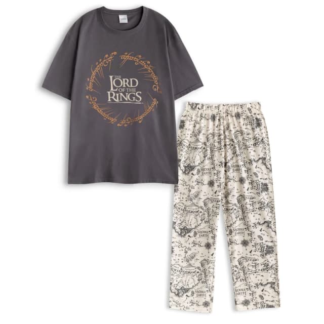 Lord of the Rings Lord of the Rings Men Short Sleeve Long Leg Pyjama Set in Black Size: Small Black S Male 5063203281770