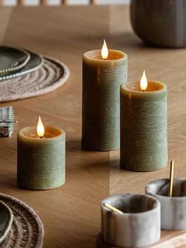 Crossland Grove LED 1 Wick Candle Olive 3Pk 70X70X150mm, Green 5061090000000