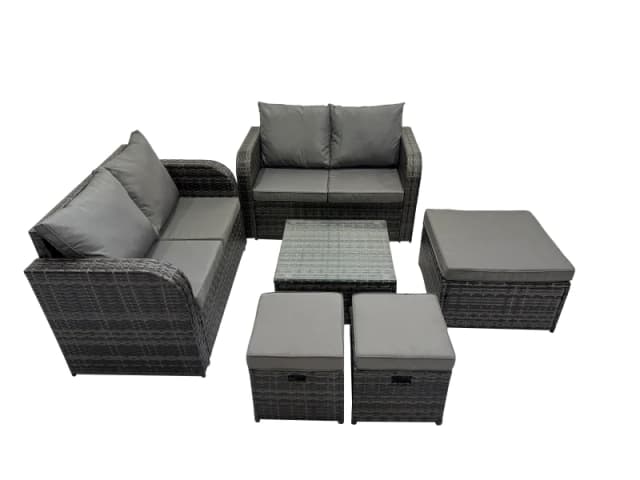 Fimous Love Sofa Square Coffee Table Set with 3 Stools Dark Grey Mixed Dark Grey Unisex