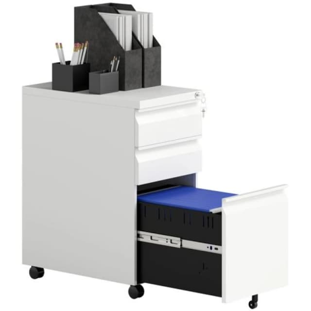 Vinsetto Steel File Cabinet with Lock and Wheels for Home Office - White TJ Hughes 5063603024090