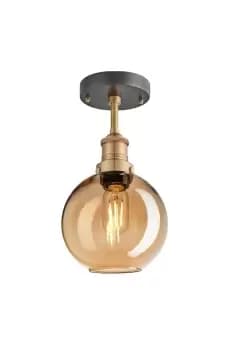Brooklyn Tinted Glass Globe Flush Mount, 7 Inch, Amber, Brass Holder