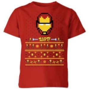 Marvel Avengers Iron Man Pixel Art Kids Christmas T-Shirt - Red - 11-12 Years