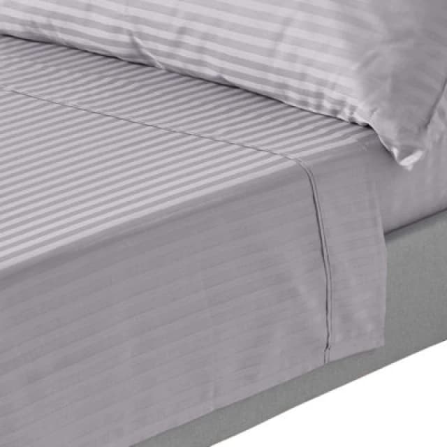 Homescapes Grey Egyptian Cotton Satin Stripe Flat Sheet 330 Tc, Double