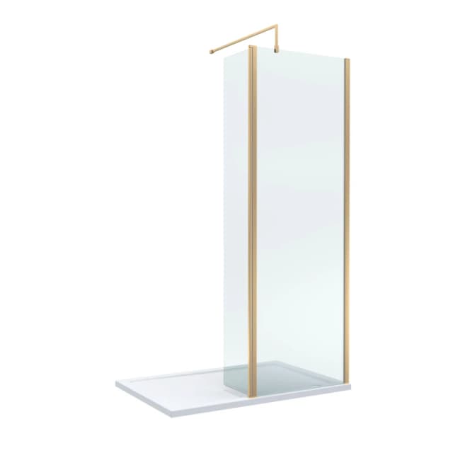 Balterley 8mm Glass Wetroom Screen, Return Brushed Brass and Tray 1200 x 800mm Bronze