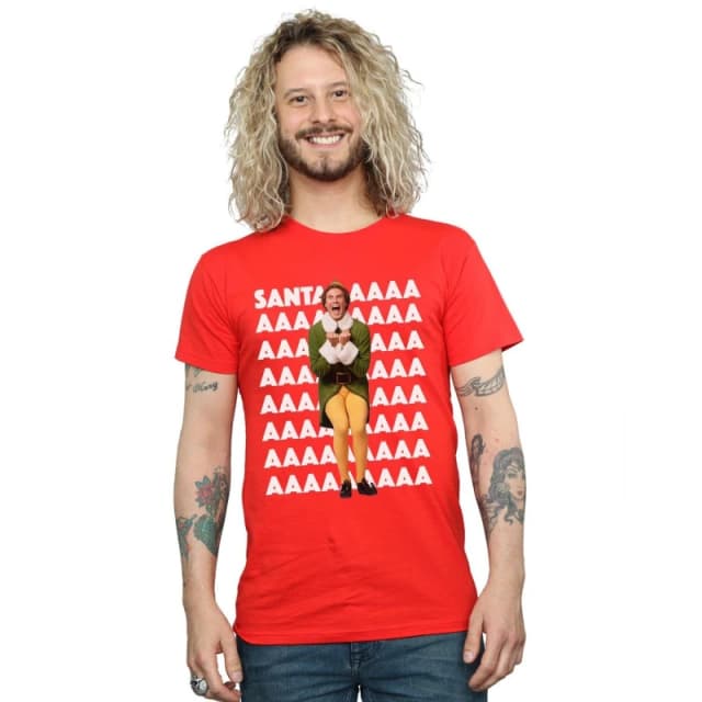 Elf Elf Men Buddy Santa Scream T-Shirt in Red Size: Small Red S Male 5057736051207