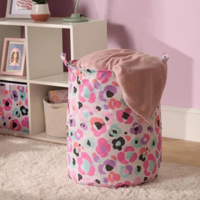 OHS OHS Kids Laundry Basket Clothes Shoe Storage Toy Organiser Pop Up, Leopard - Multi in Pink Pink One Size Unisex 5027434215607