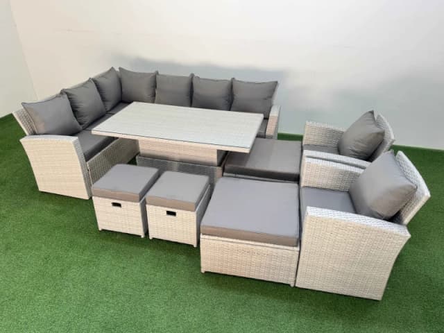 Fimous 12 Seat Garden Furniture Corner Sofa with Armchair Light Grey Light Grey Unisex