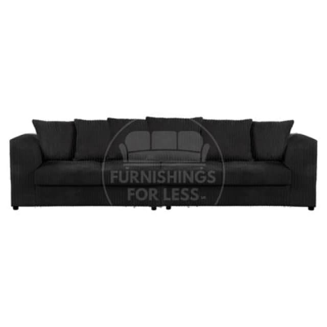Furnishings For Less UK Luxor Long Fabric Jumbo Cord 4 Seater Sofa - Scatter Back Black